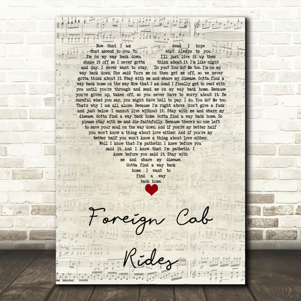 Letlive Foreign Cab Rides Script Heart Decorative Wall Art Gift Song Lyric Print