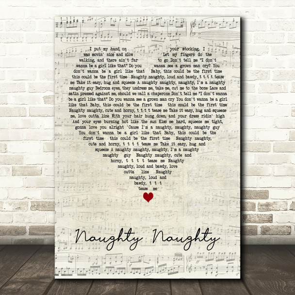 John Parr Naughty Naughty Script Heart Decorative Wall Art Gift Song Lyric Print