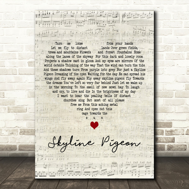 Elton John Skyline Pigeon Script Heart Decorative Wall Art Gift Song Lyric Print