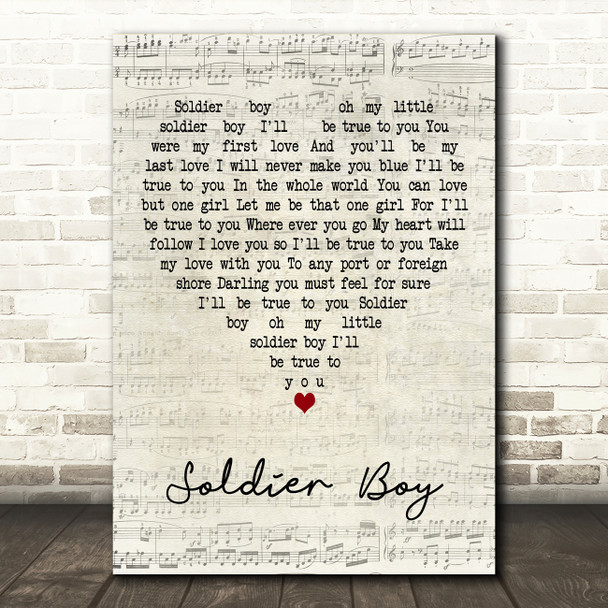 The Shirelles Soldier Boy Script Heart Decorative Wall Art Gift Song Lyric Print