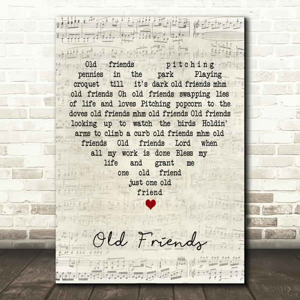 Willie Nelson Old Friends Script Heart Decorative Wall Art Gift Song Lyric Print