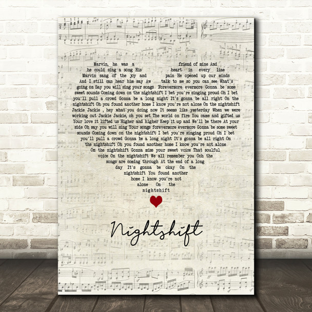 The Commodores Nightshift Script Heart Decorative Wall Art Gift Song Lyric Print