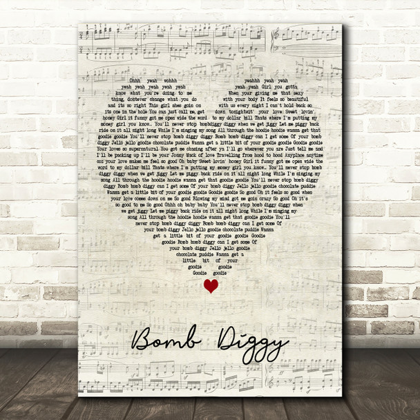 Another Level Bomb Diggy Script Heart Decorative Wall Art Gift Song Lyric Print