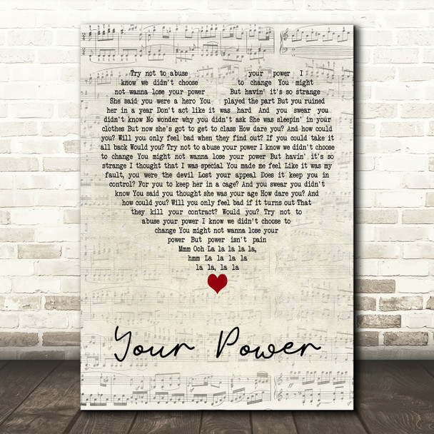 Billie Eilish Your Power Script Heart Decorative Wall Art Gift Song Lyric Print