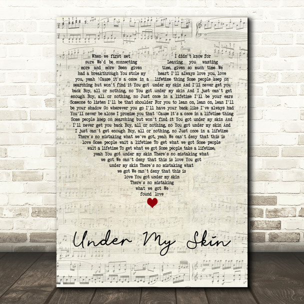 Gabrielle Under My Skin Script Heart Decorative Wall Art Gift Song Lyric Print