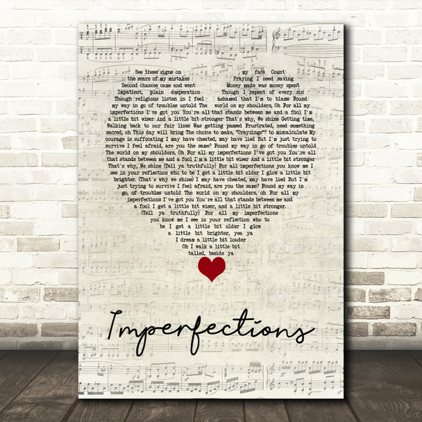 Josh Osho Imperfections Script Heart Decorative Wall Art Gift Song Lyric Print
