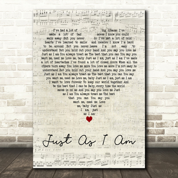 Air Supply Just As I Am Script Heart Decorative Wall Art Gift Song Lyric Print