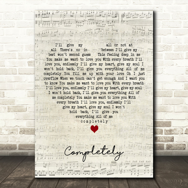 Jennifer Day Completely Script Heart Decorative Wall Art Gift Song Lyric Print