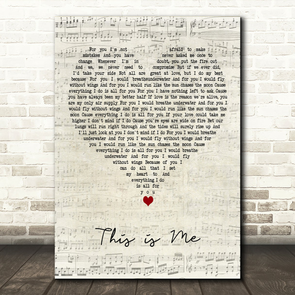 Keala Settle This Is Me Script Heart Decorative Wall Art Gift Song Lyric Print