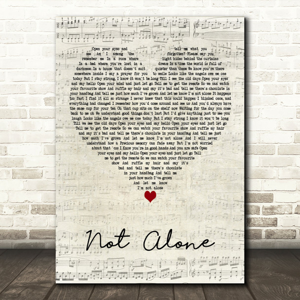 Harry Gardner Not Alone Script Heart Decorative Wall Art Gift Song Lyric Print