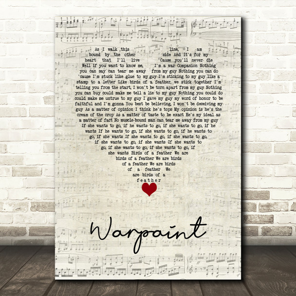 Billie Holiday Warpaint Script Heart Decorative Wall Art Gift Song Lyric Print