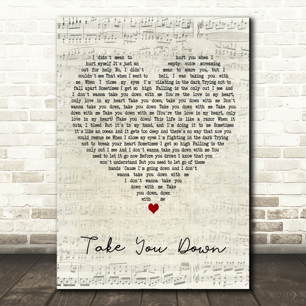 ILLENIUM Take You Down Script Heart Decorative Wall Art Gift Song Lyric Print