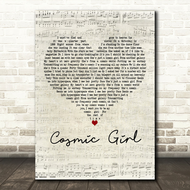 Jamiroquai Cosmic Girl Script Heart Decorative Wall Art Gift Song Lyric Print