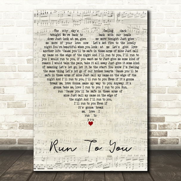 Lea Michele Run To You Script Heart Decorative Wall Art Gift Song Lyric Print