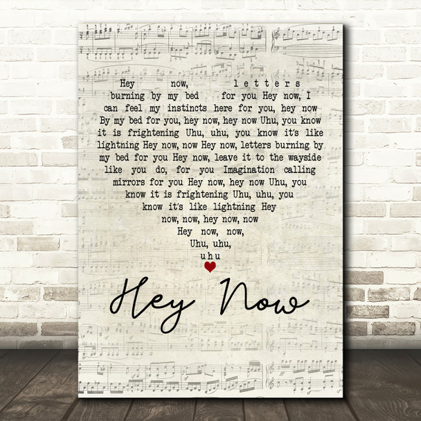London Grammar Hey Now Script Heart Decorative Wall Art Gift Song Lyric Print