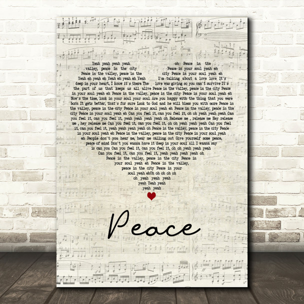 Sabrina Johnston Peace Script Heart Decorative Wall Art Gift Song Lyric Print