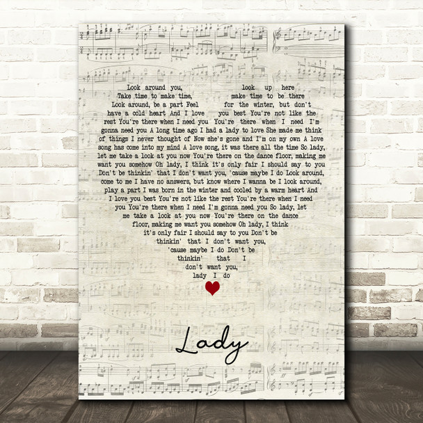 Little River Band Lady Script Heart Decorative Wall Art Gift Song Lyric Print