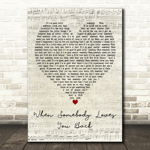 Teddy Pendergrass When Somebody Loves You Back Script Heart Song Lyric Print