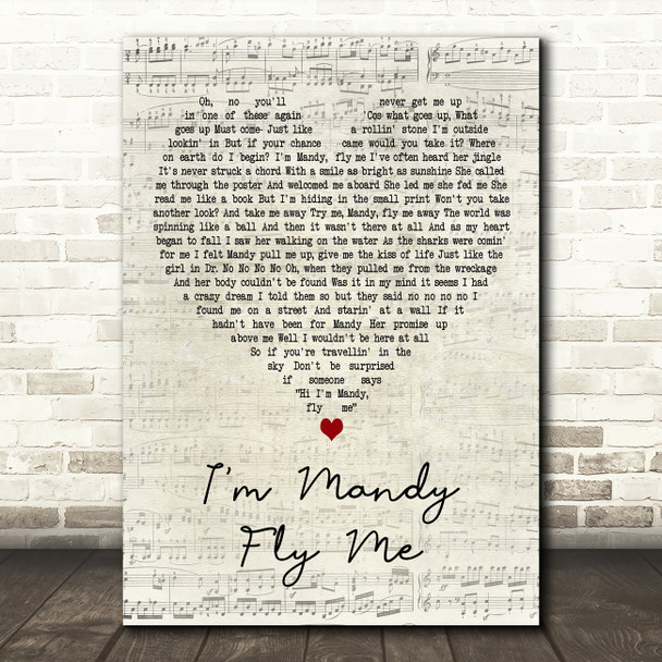 10cc Im Mandy Fly Me Script Heart Decorative Wall Art Gift Song Lyric Print