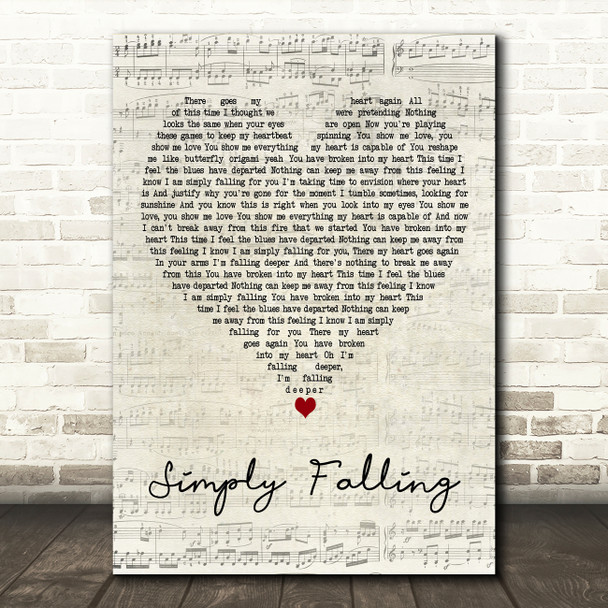 Iyeoka Simply Falling Script Heart Decorative Wall Art Gift Song Lyric Print