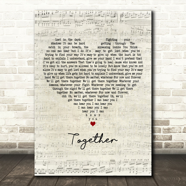 Jamie Lawson Together Script Heart Decorative Wall Art Gift Song Lyric Print