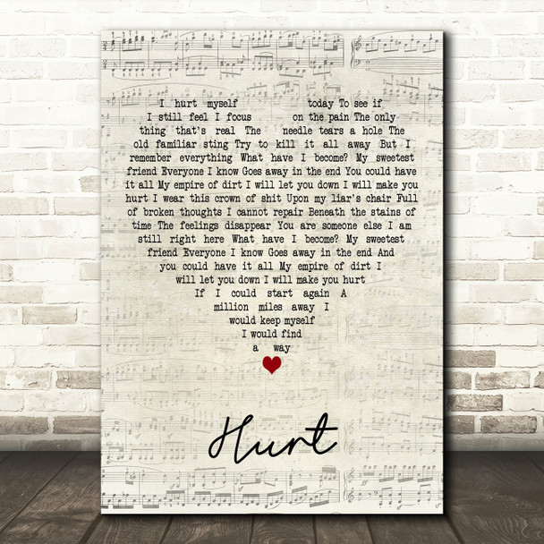Nine Inch Nails Hurt Script Heart Decorative Wall Art Gift Song Lyric Print