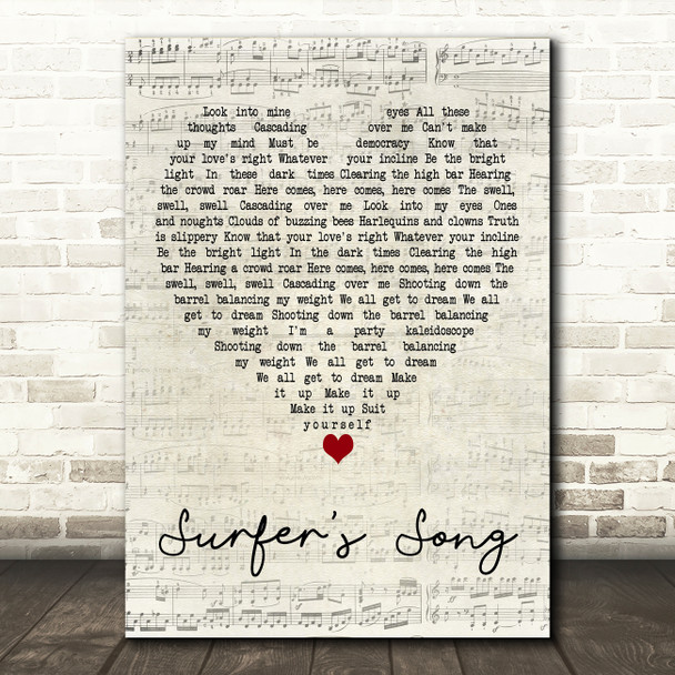 James Surfers Song Script Heart Decorative Wall Art Gift Song Lyric Print