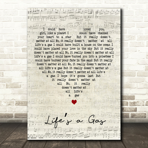T. Rex Lifes a Gas Script Heart Decorative Wall Art Gift Song Lyric Print
