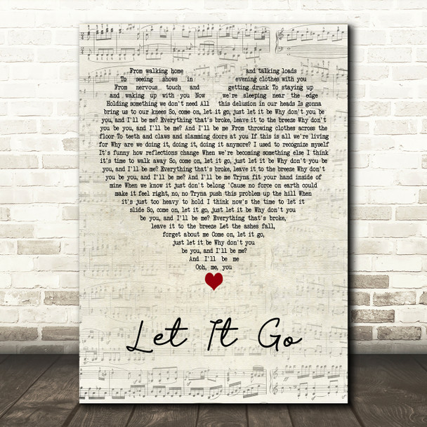 James Bay Let It Go Script Heart Decorative Wall Art Gift Song Lyric Print