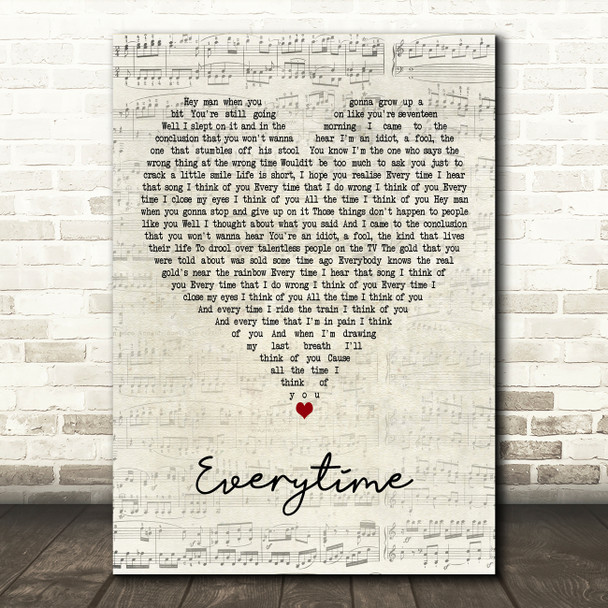 The Twang Everytime Script Heart Decorative Wall Art Gift Song Lyric Print