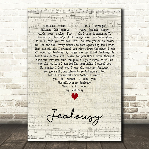 Billy Fury Jealousy Script Heart Decorative Wall Art Gift Song Lyric Print