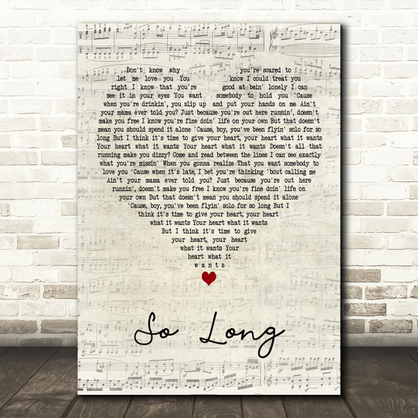 Diplo & Cam So Long Script Heart Decorative Wall Art Gift Song Lyric Print