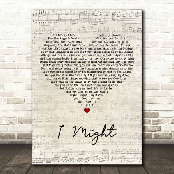 Tom Grennan I Might Script Heart Decorative Wall Art Gift Song Lyric Print