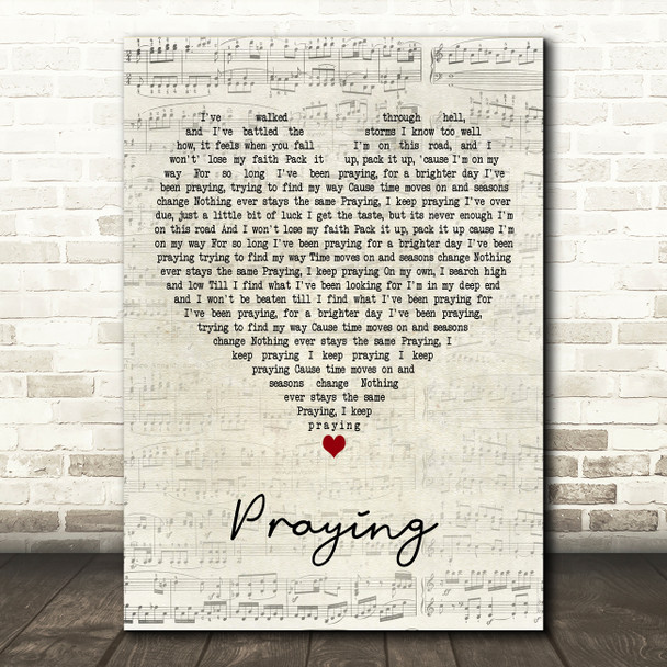 Tom Grennan Praying Script Heart Decorative Wall Art Gift Song Lyric Print
