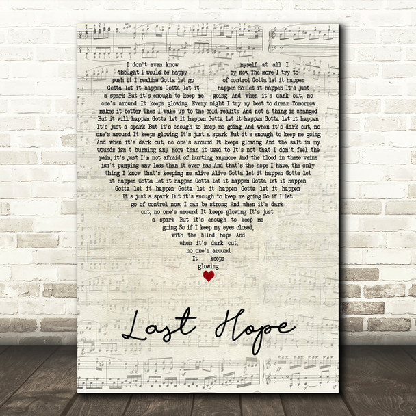 Paramore Last Hope Script Heart Decorative Wall Art Gift Song Lyric Print