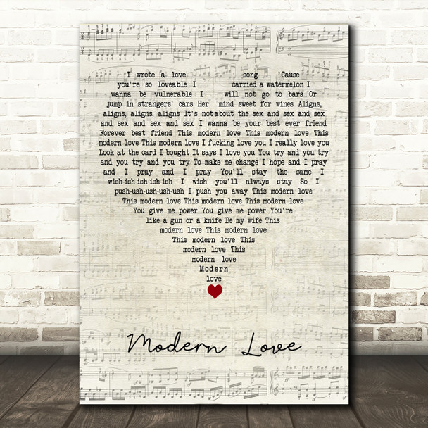 Idles Modern love Script Heart Decorative Wall Art Gift Song Lyric Print