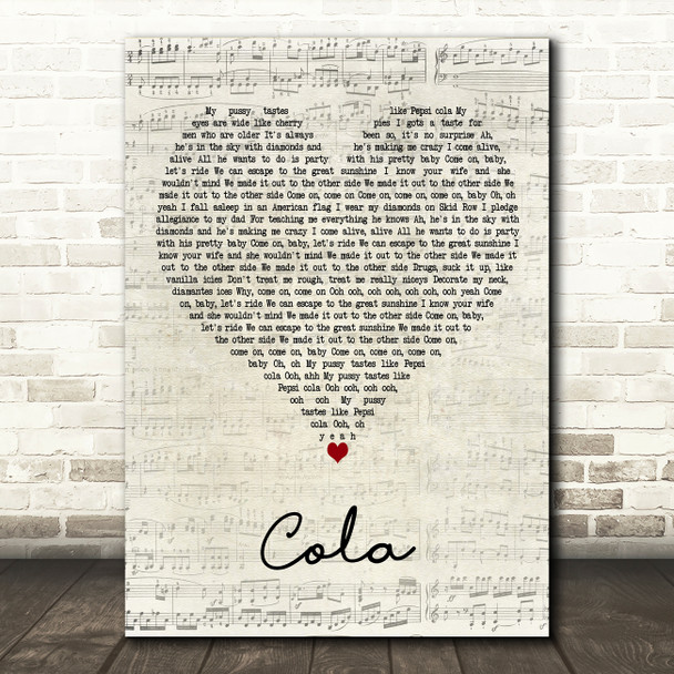 Lana Del Rey Cola Script Heart Decorative Wall Art Gift Song Lyric Print