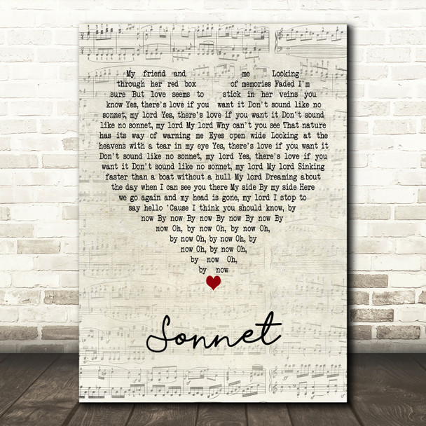 The Verve Sonnet Script Heart Decorative Wall Art Gift Song Lyric Print