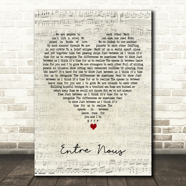 Rush Entre Nous Script Heart Decorative Wall Art Gift Song Lyric Print