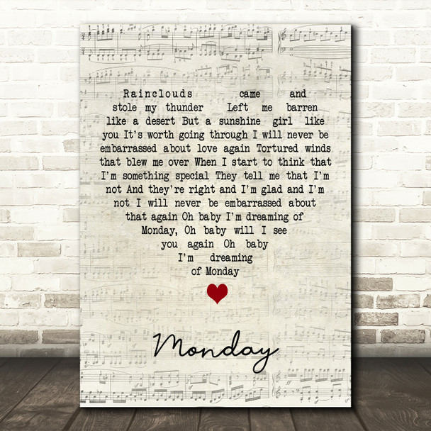 The Jam Monday Script Heart Decorative Wall Art Gift Song Lyric Print