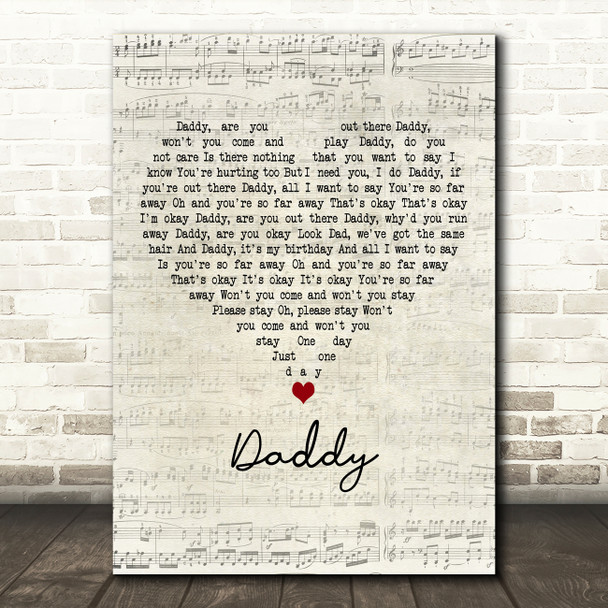 Coldplay Daddy Script Heart Decorative Wall Art Gift Song Lyric Print