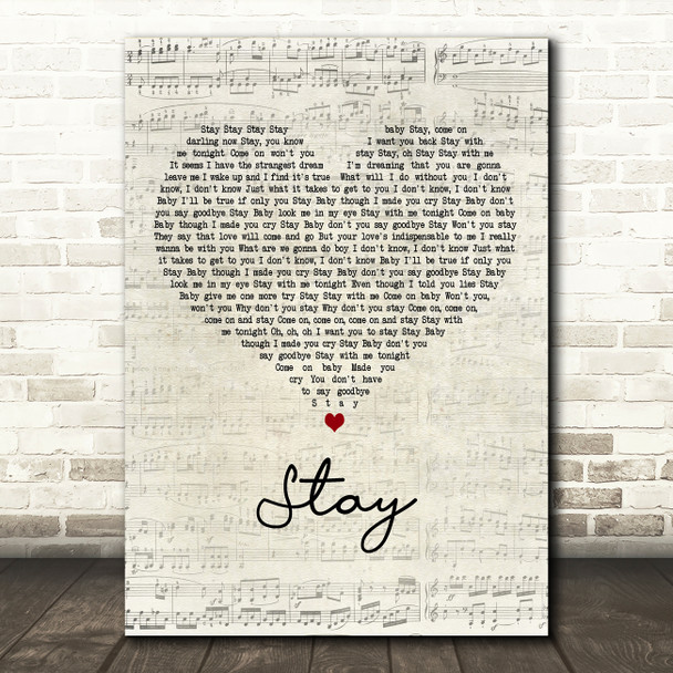 Eternal Stay Script Heart Decorative Wall Art Gift Song Lyric Print