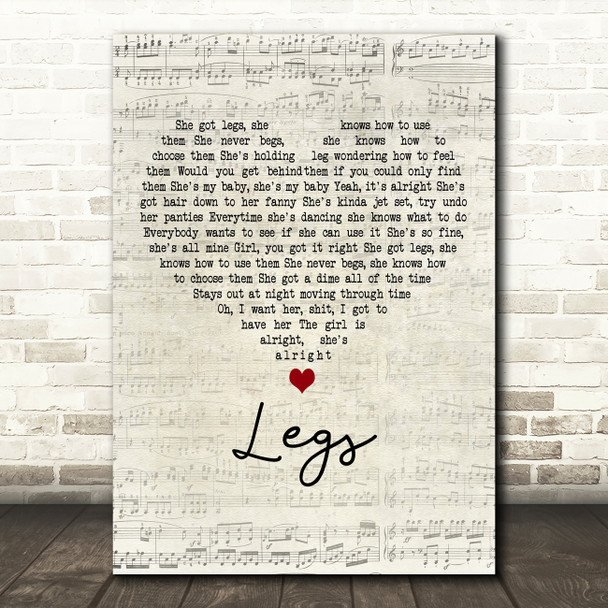 ZZ Top Legs Script Heart Decorative Wall Art Gift Song Lyric Print