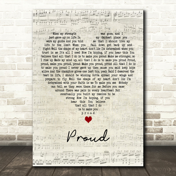 JLS Proud Script Heart Decorative Wall Art Gift Song Lyric Print