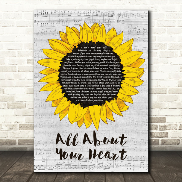 Mindy Gledhill All About Your Heart Grey Script Sunflower Decorative Gift Song Lyric Print
