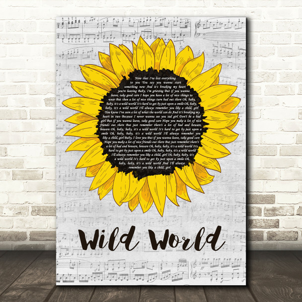 Cat Stevens Wild World Grey Script Sunflower Decorative Wall Art Gift Song Lyric Print