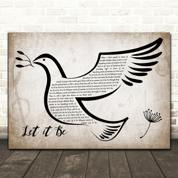 The Beatles Let It Be Vintage Dove Bird Decorative Wall Art Gift Song Lyric Print