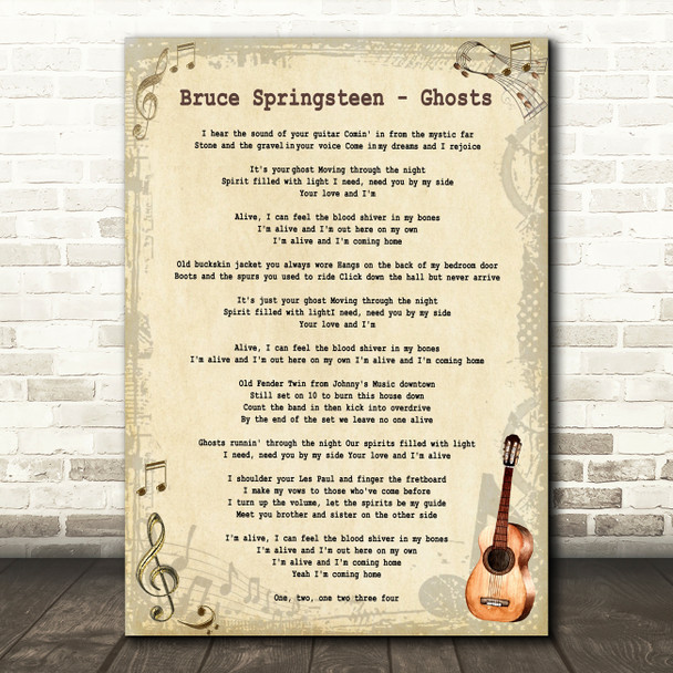Bruce Springsteen Ghosts Vintage Guitar Decorative Wall Art Gift Song Lyric Print