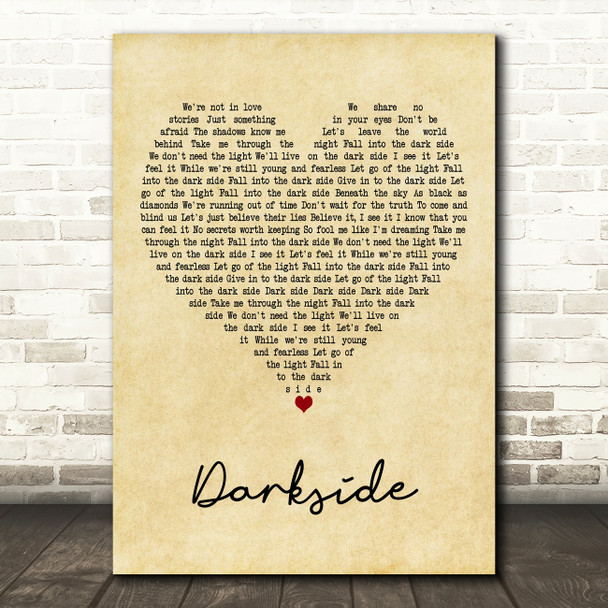 Alan Walker, Au Ra & Tomine Harket Darkside Vintage Heart Decorative Wall Art Gift Song Lyric Print