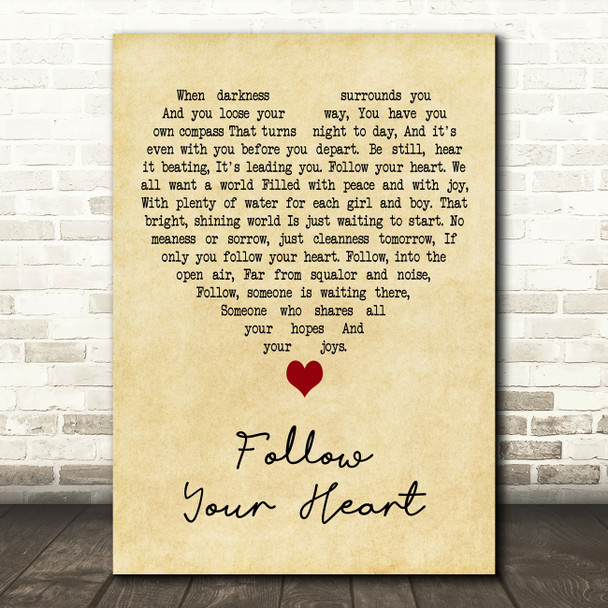 Urinetown The Musical Follow Your Heart Vintage Heart Decorative Wall Art Gift Song Lyric Print